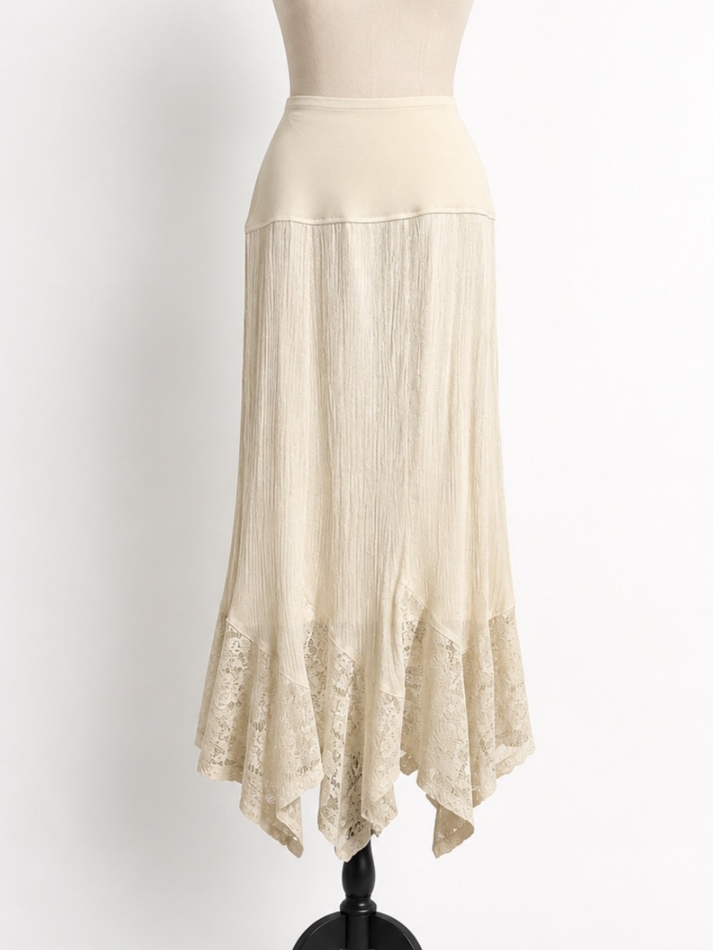 AGB Cream High-Low Gauze Lace-Trim Maxi Skirt